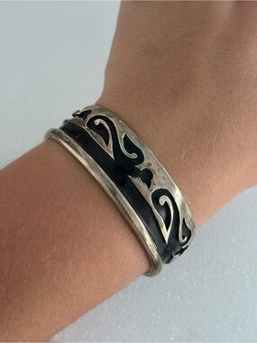 Large Native American Sterling Silver Shadow Box Cuff Bracelet